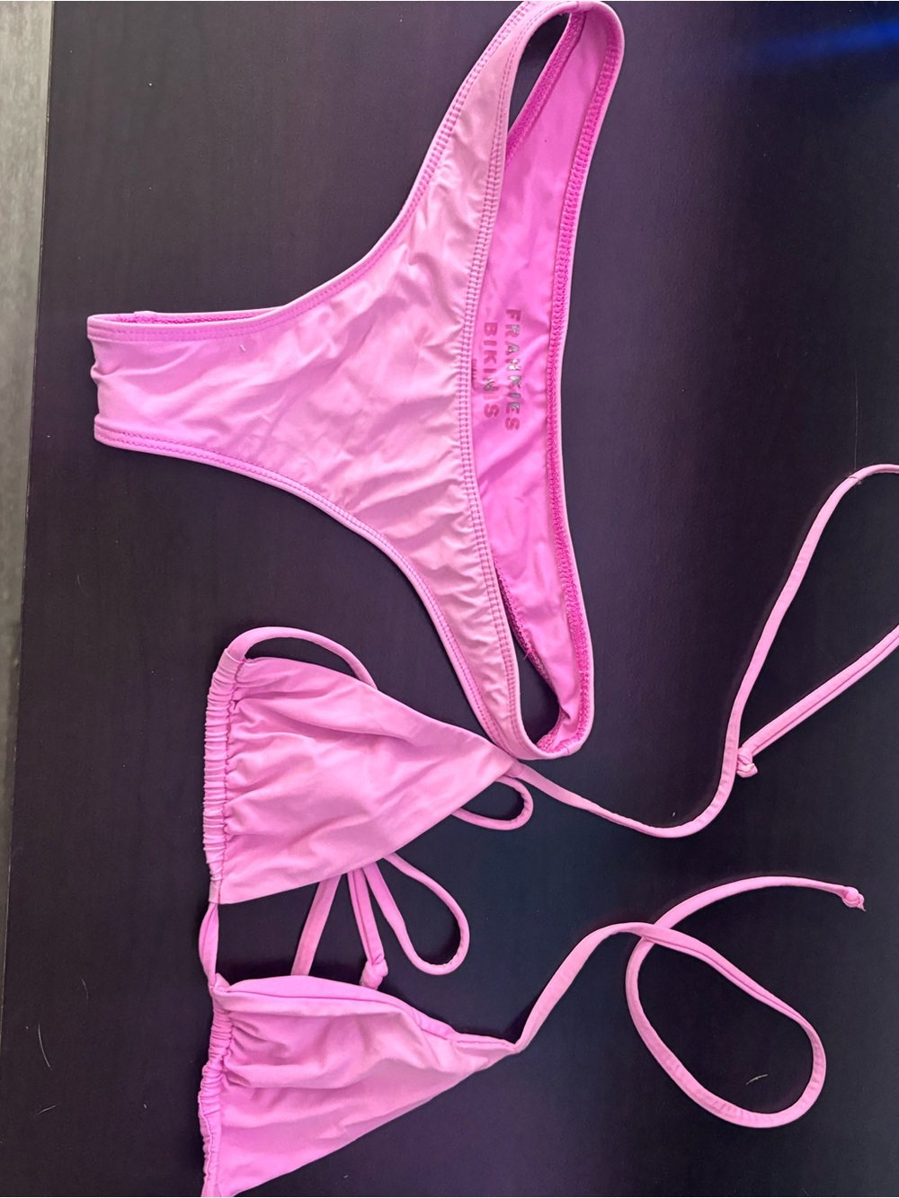Frankie's Bikinis Pink String Triangle Bikini Set